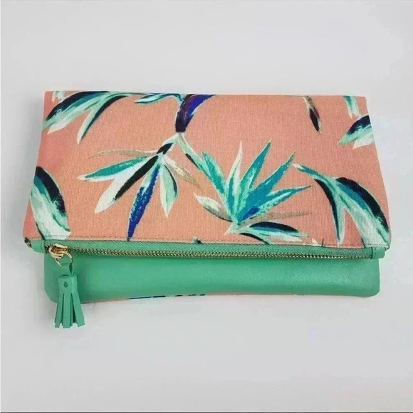 EUC Reversible Rachel Pally Clutch Purse Paradise Coral/Mint Fabfitfun Vegan Bag - Picture 1 of 8